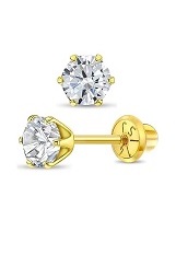 delightful tiny gold round April simulated birthstone baby earrings